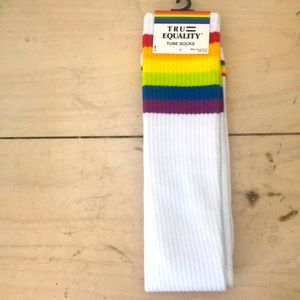 Pair of rainbow 🌈 colors striped white tube socks
